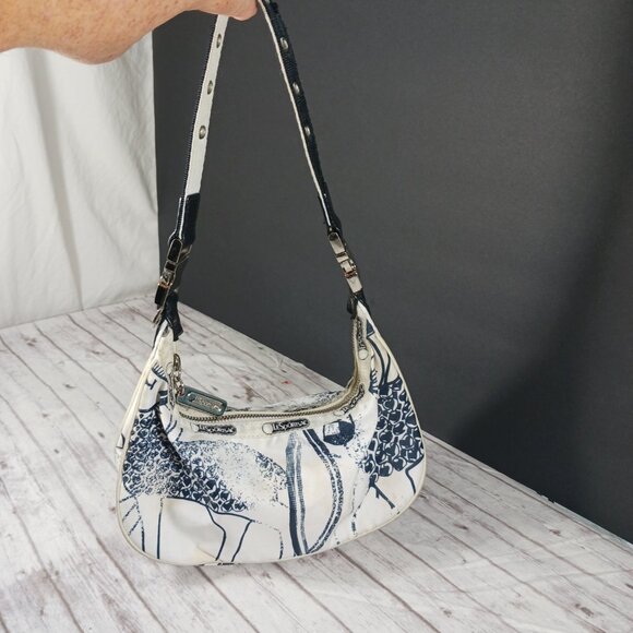 VTG Le SportSac x L.A.M.B. Black White One Zip Shoulder Bag Silver Hardware 9x6" - Picture 7 of 16